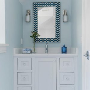 Black Rock Gallery - powder room - custom vanity and mirror